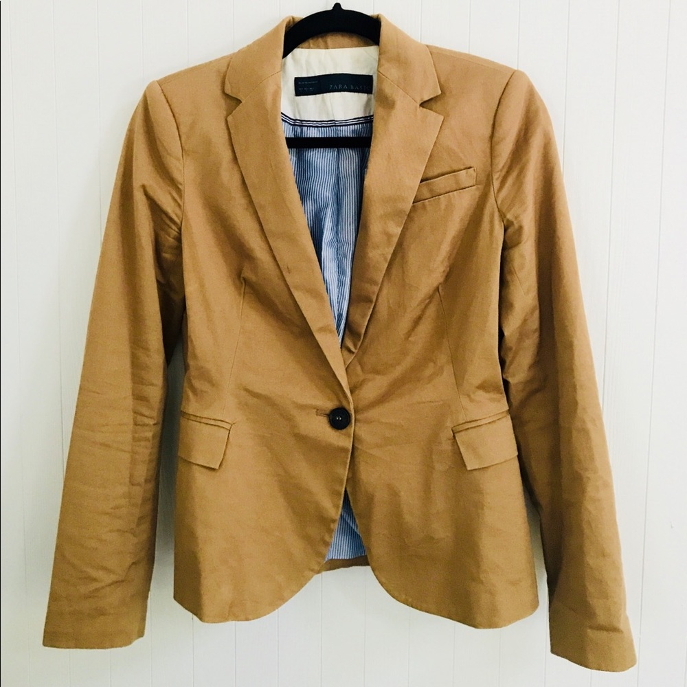 Zara Tan light blazer with full pale blue lining